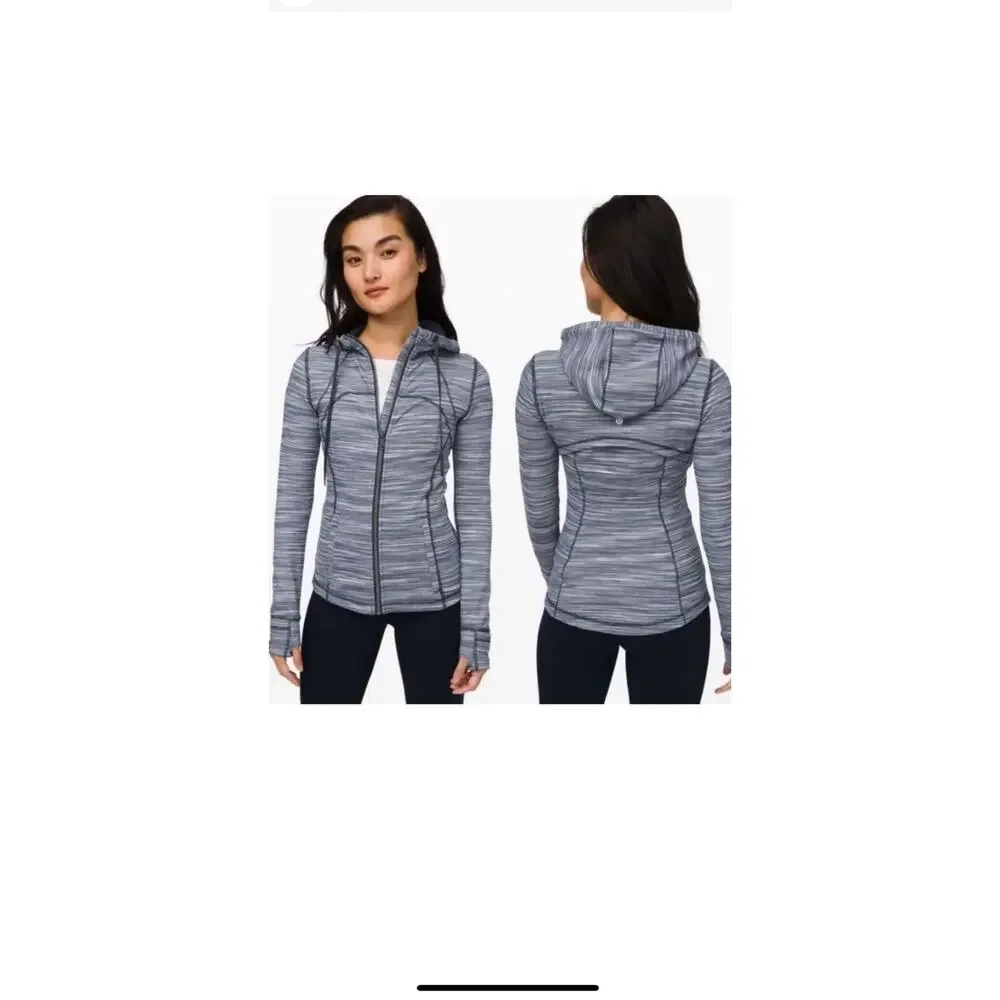 Lululemon Hooded Define Jacket  grey  white striped  Front zip Size 6 - Picture 3 of 14